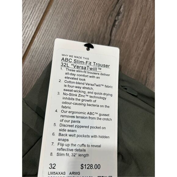 Lululemon ABC Slim-Fit Trouser 32L Stretch Cotton VersaTwill sz32 - Picture 6 of 7